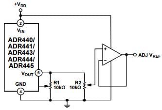 Typical Application for ADR445A 5 Vout Ultra Low Noise, LDO XFET Voltage Reference with Current Sink and Source