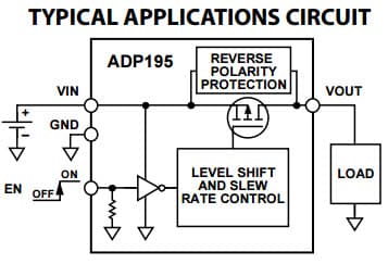 Typical Application for ADP195 Logic Controlled, High-Side Power Switch with Reverse Current Blocking