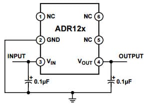 Typical Basic Configuration Circuit for ADR127 Precision, Micro-power LDO Voltage References in TSOT-23