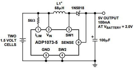 Typical Application for ADP1073, 3 to 5 V Step-Up DC-DC Converter