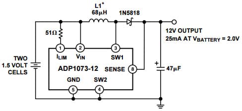 Typical Application for ADP1073, 3 to 12 V Step-Up DC-DC Converter