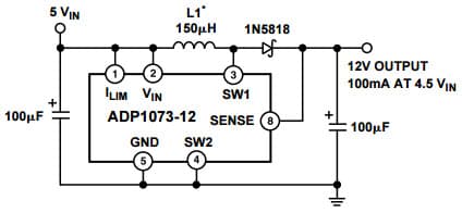 Typical Application for ADP1073, 5 to 12 V Step-Up DC-DC Converter