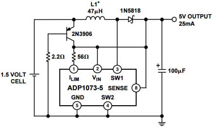 Typical Application for ADP1073, 1.5 to 5 V Bootstrapped Step-Up Converter