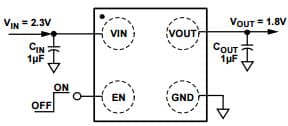 Typical Application of ADP121 WLCSP with Fixed Output Voltage, 1.8 V Circuit for ADP121 150mA Low Quiescent Current, CMOS Linear Regulator