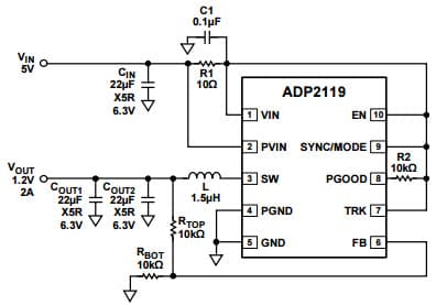 Typical Application for ADP2120 1.2V, 2A Step-Down Regulator, forced Continuous Conduction Mode