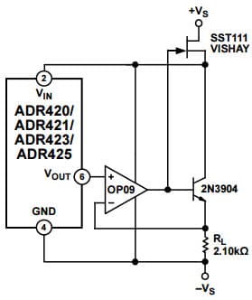 Typical Application for ADR421 Ultraprecision, Low Noise, 2.048 Vout XFET Voltage Reference a High Voltage Floating Current Source