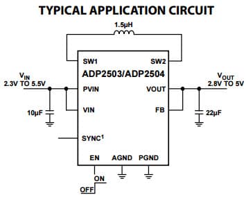 Typical Application for ADP2503 600mA/1000mA, 2.5 MHz Buck-Boost DC to DC Converter