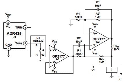 Typical Application for ADR435B 5 Vout Ultra Low Noise XFET Voltage Reference with Current Sink and Source Capability