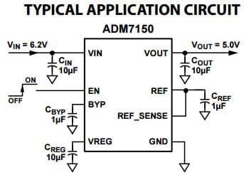 Typical Application for ADM7150 800 mA Ultra Low Noise, High PSRR, RF Linear Regulator