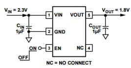 Typical Application of ADP121 TSOT with Fixed Output Voltage, 1.8V Circuit for ADP121 150mA Low Quiescent Current, CMOS Linear Regulator