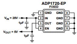 Typical Application Circuit with Fixed Output Voltage, 5.0V for ADP1720-EP 50mA High Voltage Micro-power Linear Regulator