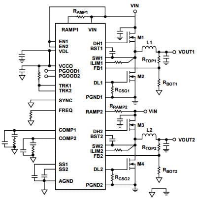 Typical Application for ADP1877 Dual Output Synchronous Buck PWM Controller