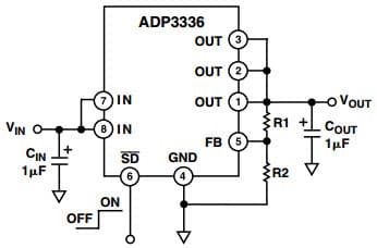 Typical Application for ADP3336ARMZ Adjustable Low Dropout Regulator