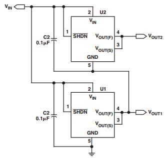 Typical Application for ADR391ART Precision Low Drift 2.5 V SOT-23 Stacking Voltage Reference with shut-down