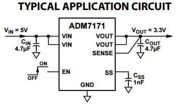 Typical Application for ADM7171 6.5 V, 1 A, Ultra Low Noise, High PSRR, Fast Transient Response CMOS LDO