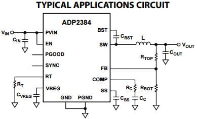 Typical Application for ADP2384 20V, 4A, Synchronous Step-Down DC to DC Regulator