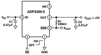 Typical Application for ADP3300 High Accuracy any CAP 50mA Low Dropout Linear Regulator