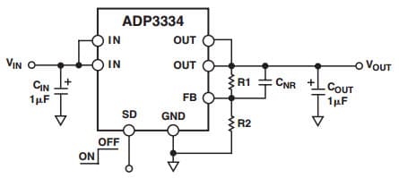 Typical Application for ADP3334 High Accuracy, Low IQ, any CAP Adjustable Low Dropout Regulator