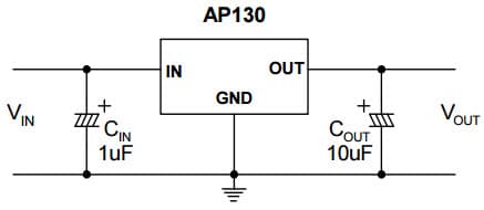 Typical Application for AP130 300mA Low Dropout (LDO) Linear Regulator