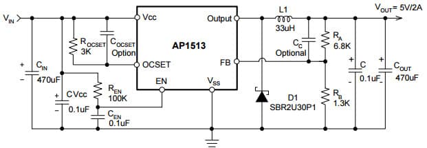 Typical Application for AP1513 PWM Control 2A Step-Down Converter