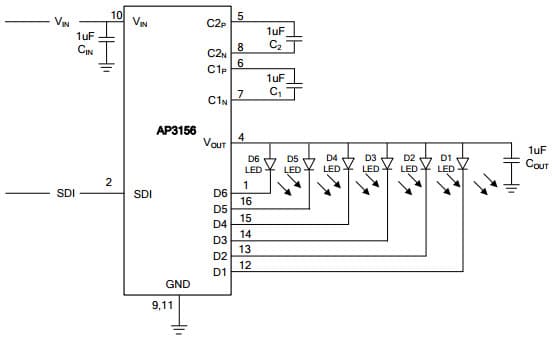 Typical Application for AP3156 High-Efficiency 1x/1.5x/2x Charge Pump for White LED Applications