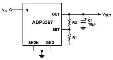 Typical Application for ADP3367 Low-Dropout Linear Voltage Regulator for Adjustable Output Circuit