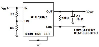 Typical Application for ADP3367 Low-Dropout Linear Voltage Regulator for Low Battery/Supply Detect Circuit