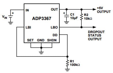 Typical Application for ADP3367 Low-Dropout Linear Voltage Regulator for Dropout Status Output