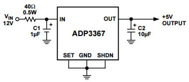 Typical Application for ADP3367 Low-Dropout Linear Voltage Regulator for Reducing Regulator Power Dissipation