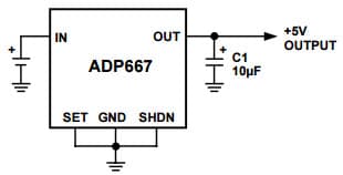 Typical Application for ADP667 Low-Dropout Linear Voltage Regulator for Fixed +5V Output Circuit