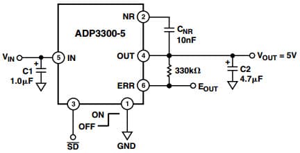 Typical Application for ADP3300 High Accuracy any CAP 50mA Low Dropout Linear Regulator for Noise Reduction Circuit