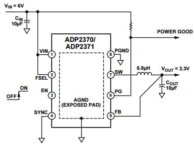 Typical Application Circuit with 1.2MHz, Fixed Output for ADP2370 High Voltage 800mA, Low Quiescent Current Buck Regulator