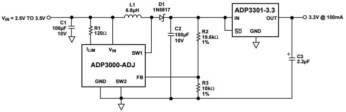 Typical Application for ADP3301 Step-Up/Step-Down Post Regulator