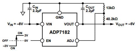 Typical Application with Adjustable Output Voltage, VOUT = -5V for ADP7182 28V, 200mA, Low Noise Linear Regulator