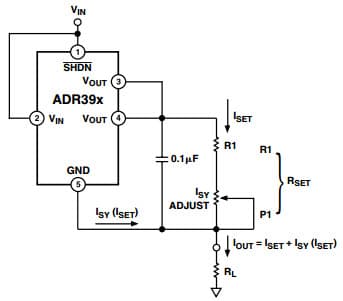 Typical Application for ADR391ART Precision Low Drift 2.5 V Reference with shut-down for a General-Purpose Current Source