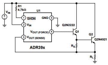 Typical Application for ADR390ART High Output Current with Darlington Drive Configuration