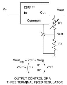 Typical Application for ZR431L, Adjustable precision shunt regulator with output control of a three terminal fixed regulator