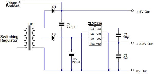 Typical Application for ZLDO330 Post Converter Regulation