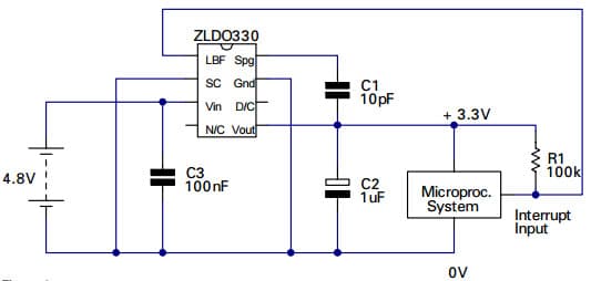 Typical Application for ZLDO330 Low Battery Flag