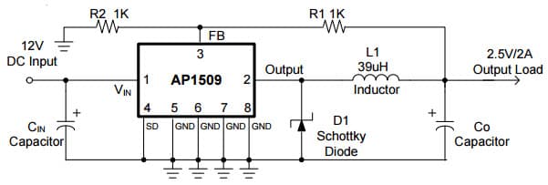 Typical Application Adjustable Type Circuit for AP1509 2A PWM Buck DC/DC Converter