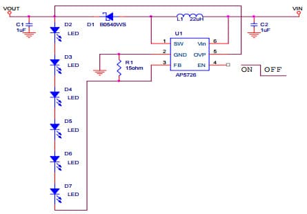 Typical Application for AP5726 White LED Step-Up Converter