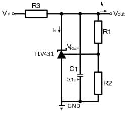 Typical Application for TLV431 1.24V Cost effective shunt regulator