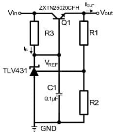 Typical Application for TLV431 Basic Series Regulator