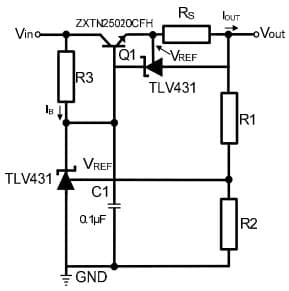 Typical Application for TLV431 Series Regulator with Current Limit