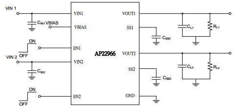 Typical Application for Ap22966 5V Dual Channel Programmable Load Switch