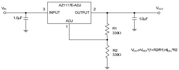 Typical Application for AZ1117E 1.0A LOW DROPOUT LINEAR REGULATOR For Adjustable Version