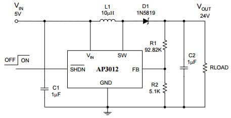 Typical Application for Ap3012 1.5Mhz Step-Up DC-DC Converter