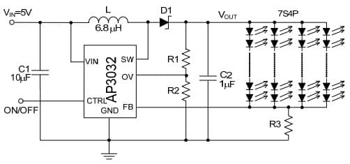 Typical Application for Ap3032 White LED Step-Up Converter