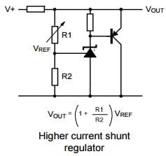 Typical Application for ZTL431 Higher current Shunt Regulator