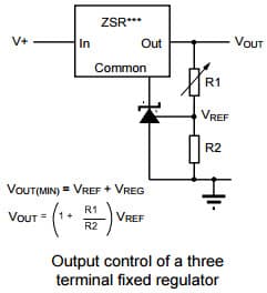 Typical Application for ZTL431 Output control of a three terminal fixed Regulator